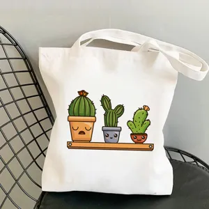 Borsa shopper in tela con stampa cactus simpatico borsa a tracolla studentesca