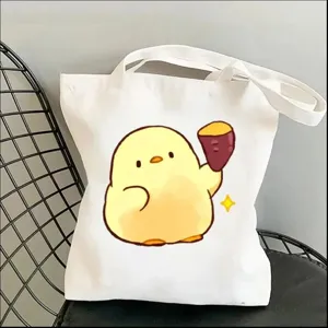 Cute chick canvas tote bag, casual shoulder bag with sweet potato print for daily use.