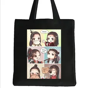 Leinwand Tragetasche mit niedlichem Anime Comic Druck, lässige Schulter Einkauftasche.