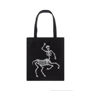 Schwarze Canvas-Tragetasche mit coolem Pixel-Skelett-Zentauren-Grafikdruck für den Alltag.