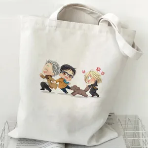 Yuri on Ice Anime Canvas Tragetasche süße Cartoon Schulter Shopping Tasche für Schüler.