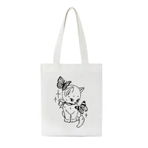 Harajuku Y2K Kawaii Katze Bedruckte Segeltuch Tote Bag Gotisch Anime Ästhetik Schultertasche Umweltfreundliche Einkaufstasche Für Damen