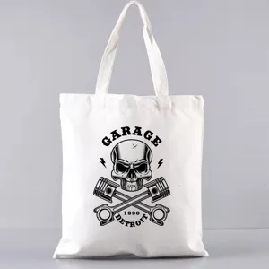Totenkopf Leinen Tragetasche, Retro Garage Stil Freizeittasche Schultertasche fuer Studenten.