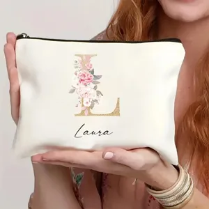 Bolsa de Cosméticos de Lona Poliéster Minimalista Urbano Estampado Floral Letra Neceser de Viaje Organizador Maquillaje Para Mujeres