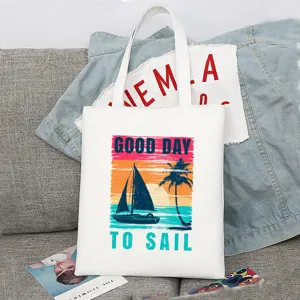 Stofftasche mit Segelboot Sonnenuntergang Print, lässige Umhängetasche für Alltag und Einkäufe.