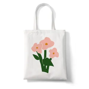 Canvas tote bag met roze abstracte bloemenprint, casual schoudertas voor dagelijks gebruik.