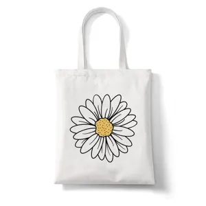 Witte canvas shopper tas met schattige margriet bloemenprint, casual schoudertas.