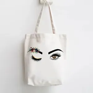 Elegant Eye Watercolor Printed Canvas Tote Bag For Women Retro Casual Reusable Shoulder Shopping Bag Travel Foldable Grocery Purse