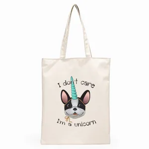 Retro Canvas Tote Bag With Cute French Bulldog Pattern Printed Large Capacity Foldable Reusable Shopping Shoulder Bag For Daily Use