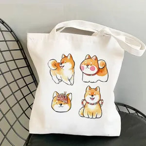 Detailansicht einer niedlichen Aquarell Shiba Inu Druck Leinwand Tragetasche Freizeittasche.