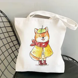 Leinwand Tragetasche mit niedlichem Aquarell Shiba Inu Hundebild, lässige Umhängetasche.