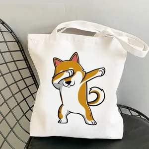 Niedliche Shiba Inu Druck weiße Segeltuchtasche, Freizeittasche Schultertasche für Damen.