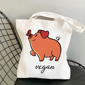 Niedliche vegane Schweinchen Print Canvas Tragetasche Detailansicht, Freizeittasche