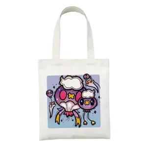 Witte canvas shopper tas met leuke paarse demon kat cartoon grafische print schoudertas.
