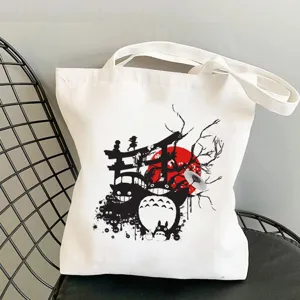 Canvas tote bag with anime print, casual shoulder bag, stylish handbag for daily shopping.