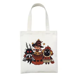 Gothic Donker Satan Kat Demoon Bedrukte Canvas Totetas Satanische Halloween Casual Schoudertas Milieuvriendelijke Herbruikbare Boodschappentas Voor Studenten Unisex