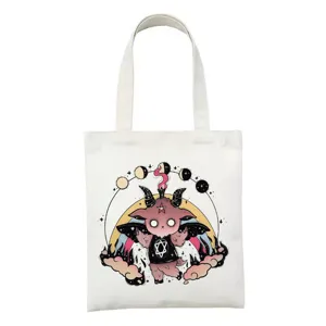 Gothische satan kat print canvas draagtas, schattige demon kat schoudertas voor studenten.