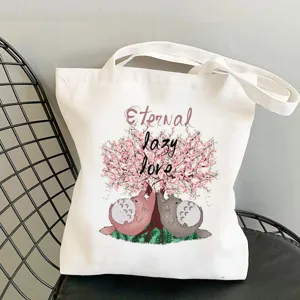 Harajuku anime printed canvas tote bag casual shoulder shopping bag cute cartoon design