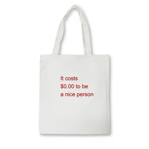 White canvas tote bag with red quote print casual shoulder handbag for everyday use