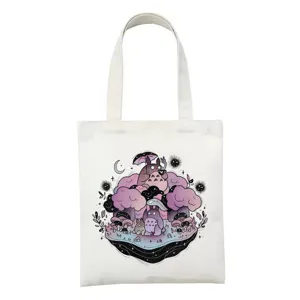 Canvas shopper tas detailweergave, stijlvolle anime print schoudertas voor studenten.