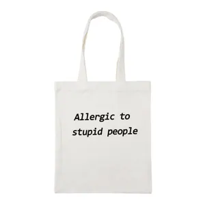 Casual white canvas tote bag with black letter print, stylish shoulder bag for daily use.