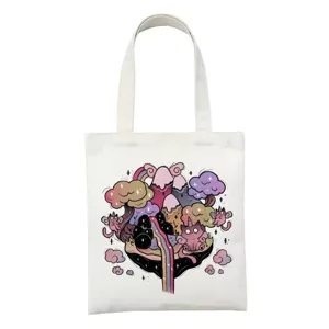 Satan kat demon print canvas tote bag, casual schoudertas voor studenten en dagelijks gebruik.