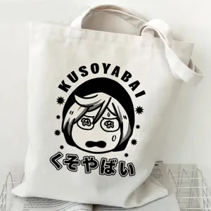 Detailansicht der Canvas Tragetasche mit Anime-Grafik und Text, ideal für den Alltag.