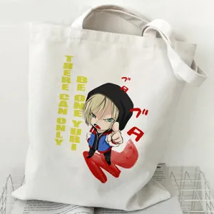 Yuri on Ice Segeltuch Tragetasche Anime Druck Schulter Einkaufstasche Freizeit Tasche