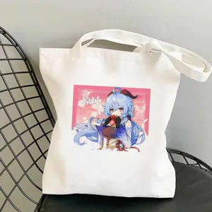 Weisse Segeltuchtasche mit Anime-Charakterdruck, lässige Umhängetasche für Studenten.