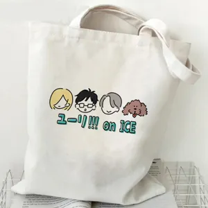 Anime Yuri on Ice Motiv Canvas Tragetasche lässige Harajuku Schultertasche Studenteneinkaufstasche.