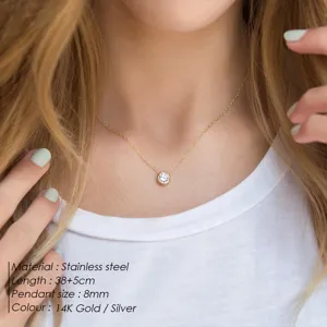 Collier Pendentif Court en Acier Inoxydable pour Femmes Pierre de Naissance Strass Chaîne Claviculaire Délicate Bijoux de Mode
