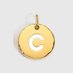 Pendentif Charm Lettre en Acier Inoxydable Plaqué Or Rond Initial Émail Accessoires de Fabrication de Bijoux DIY