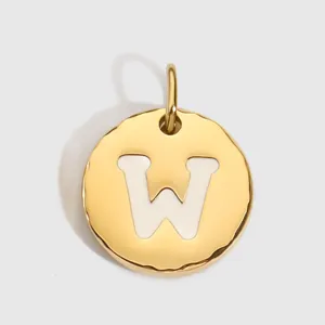 Pendentif lettre W en acier inoxydable doré avec émail blanc accessoire de bijoux DIY.