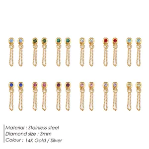 Boucles d'Oreilles Clous Pampilles en Acier Inoxydable Strass Minimaliste Géométrique Bijoux pour Femmes Fête