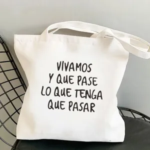 Spanischer Spruch bedruckte Canvas Tragetasche, lässige minimalistische Schultertasche Alltag.