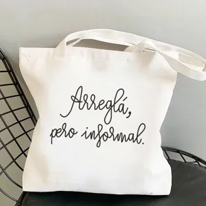 Spanischer Spruch bedruckte Segeltuch Tasche, lässige Schulterhandtasche für den Einkauf.