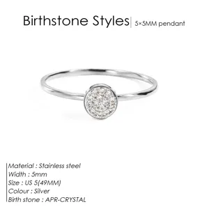 Bague de naissance en acier inoxydable avec cristaux pavés, anneau argenté minimaliste.