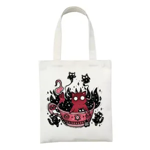 Gotische Satan kat canvas tote bag, schattige demon kitty schoudertas voor dagelijks gebruik.