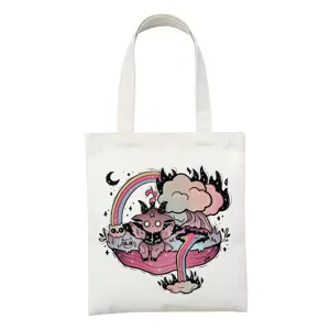 Leuke satan kat canvas draagtas gothic pastel schoudertas esthetische shopper tas