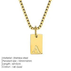 Collier pendentif lettre A en acier inoxydable doré or 14K avec chaîne boîte pour femmes tendance.