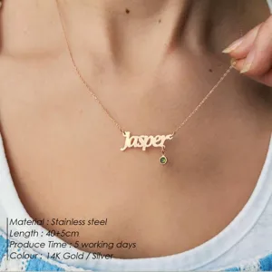 Stainless Steel Initial Letter Pendant Necklace With Rhinestone Birthstone Clavicle Chain Jewelry For Women
