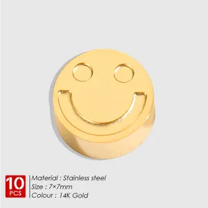 14k gold stainless steel smiley face charm bead 7x7mm diy jewelry making accessories 10pcs