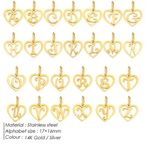 Acier inoxydable 26 lettres alphabet pendentif cœur accessoires bijoux or argent