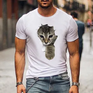 Women Men 3D Realistic Cute Cat Printed Cotton T-Shirt Casual Short Sleeve Loose Crew Neck Animal Pattern Couple Top