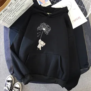 Sweat à Capuche Décontracté Unisexe Doublé de Polaire Pull Hoodie Avec Imprimé Éléphant Pissenlit Poche Manches Longues Top pour Homme Femme