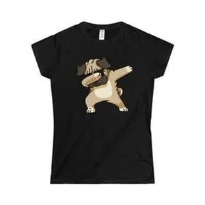 Black short sleeve women t-shirt featuring a funny dabbing pug dog graphic print casual top