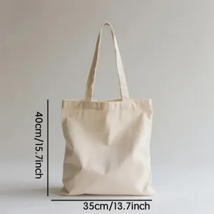 Gedetailleerd overzicht van casual canvas draagtas met duidelijke afmetingen voor dagelijks.