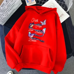 Sweat à capuche rouge avec imprimé graphique manches longues sweat streetwear décontracté unisexe