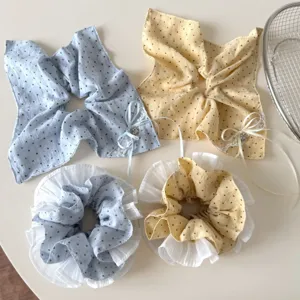 Polka dot hair scrunchies detail, cute ribbon bow hair rope and ruffle design headwear accessories.