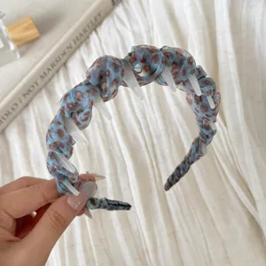 Blue leopard print mesh hair hoop with teeth, chic Korean style hair accessory for women.